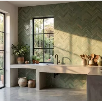 ZELIJ 2X10 - LES JARDINS DE LA PALMERAIE COULEUR 21 - VERT ANTIQUE